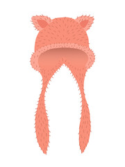 Faux fur hat with cat ears. Fashion fur winter hat. Hand drawn illustration