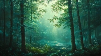 Obraz premium Enchanted Forest Path: A Mystical Journey Through Emerald Woods