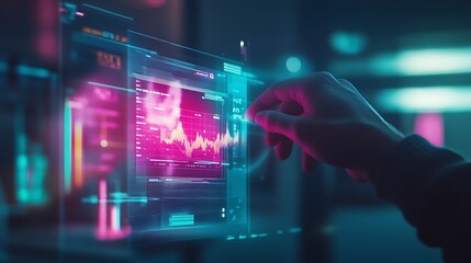 Fototapeta premium Hand Interacting With Futuristic Data Visualization Screen