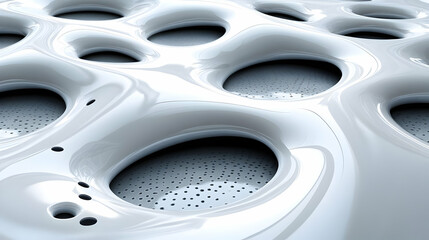 Abstract White 3D Rendered Surface with Organic Holes and Depressions