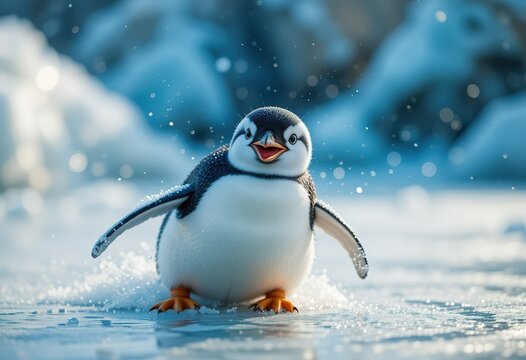Happy Little Penguin Chick on Ice