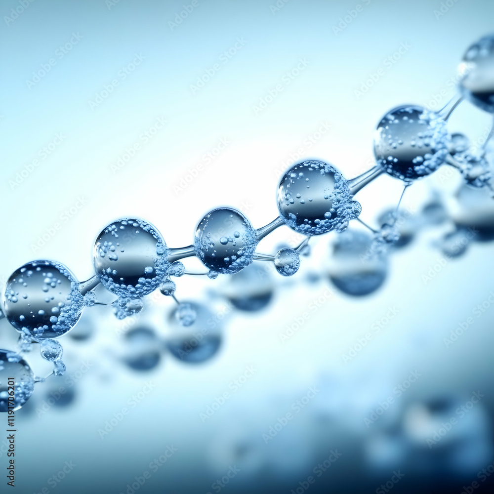 Poster abstract 3d render of molecular structure with connected spheres and light blue background