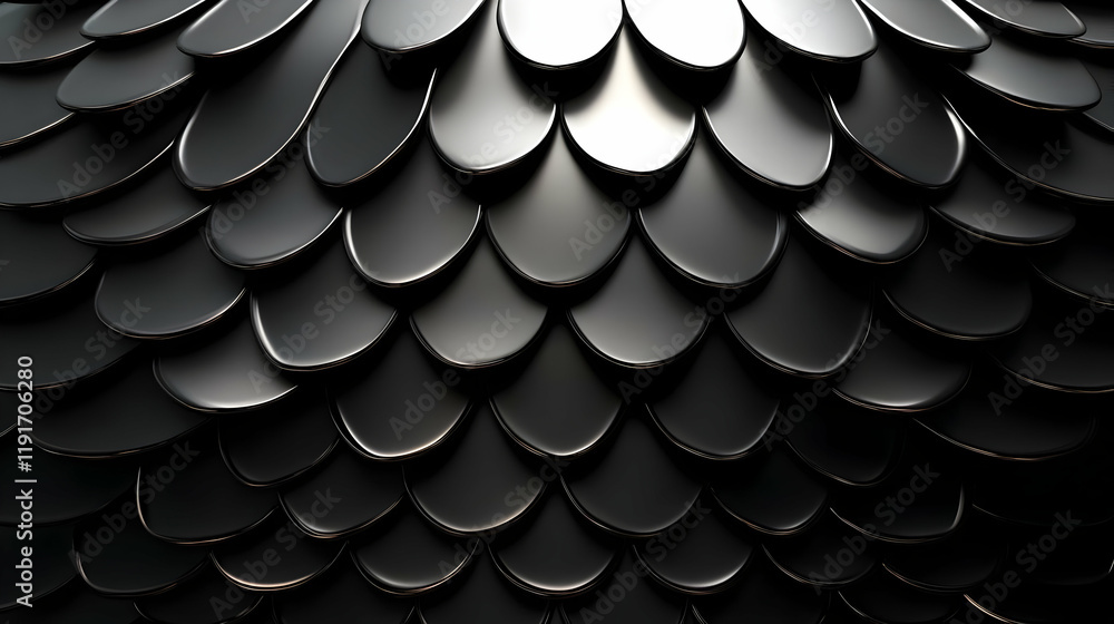 Aufkleber 3d render of black scales forms an abstract background texture with metallic highlights