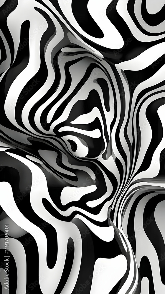Poster abstract 3d render of swirling black and white stripes creates a dynamic visual