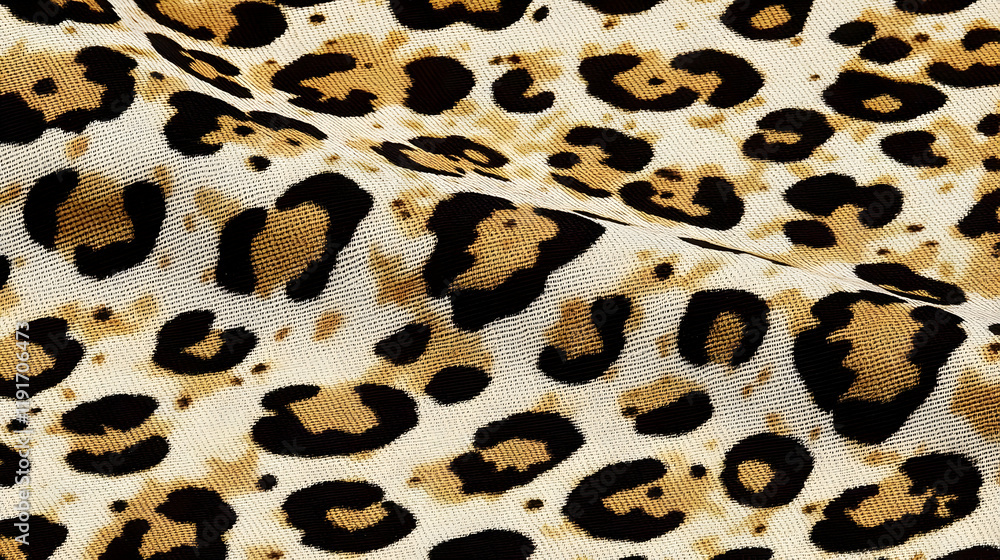 Poster close-up of leopard print fabric shows detailed texture and pattern design with soft folds