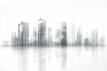 Fototapeta premium Wireframe cityscape reflected in water.