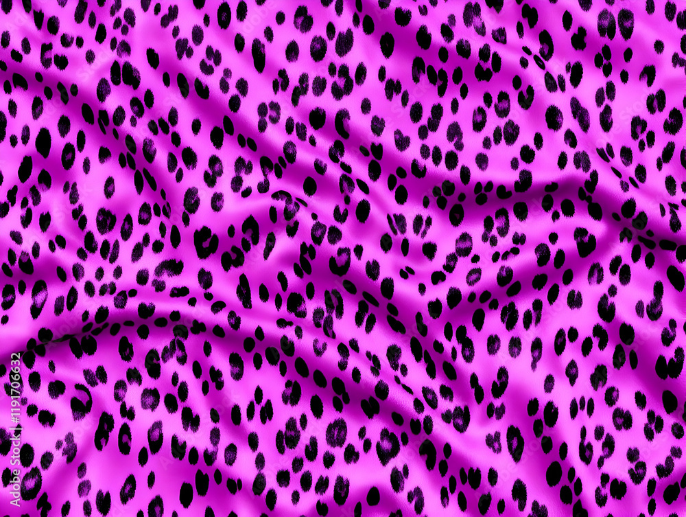 Poster vivid purple leopard print fabric flows smoothly, displaying a stylish and wild pattern