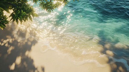 Tranquil Beach Scene: Sunlit Shore and Azure Waters