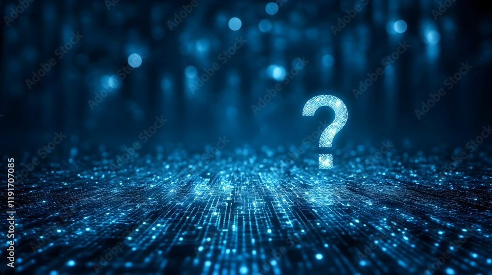 Aufkleber digital question mark hovers above abstract circuit board background in futuristic scene