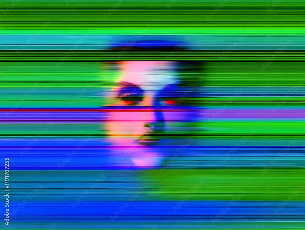 Poster abstract face with colorful horizontal lines creates a vibrant and dynamic visual.