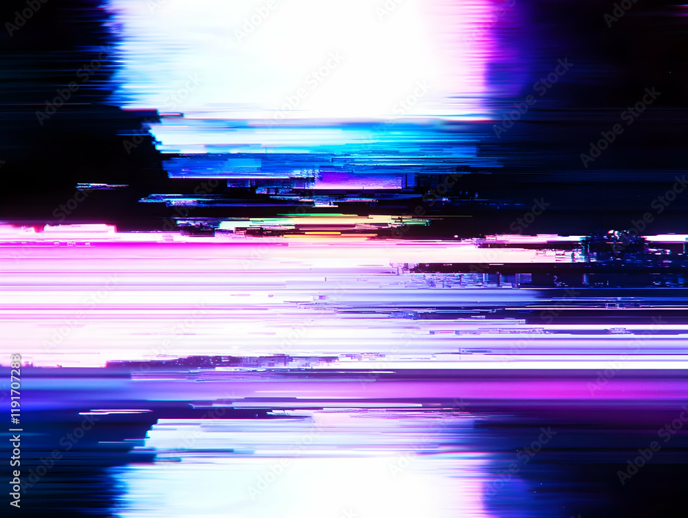 Poster abstract glitch art background displays distorted digital signal with vibrant colors and pixelated l