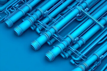Intricate Blue Pipeline System with Detailed Connections and Valves