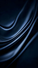 Fototapeta premium Smooth, dark blue silk fabric elegantly drapes and flows, creating a luxurious and abstract background.
