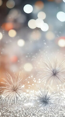 Silver Fireworks Explode Over Glittering Background with Soft Bokeh Lights for Festive Celebration Design