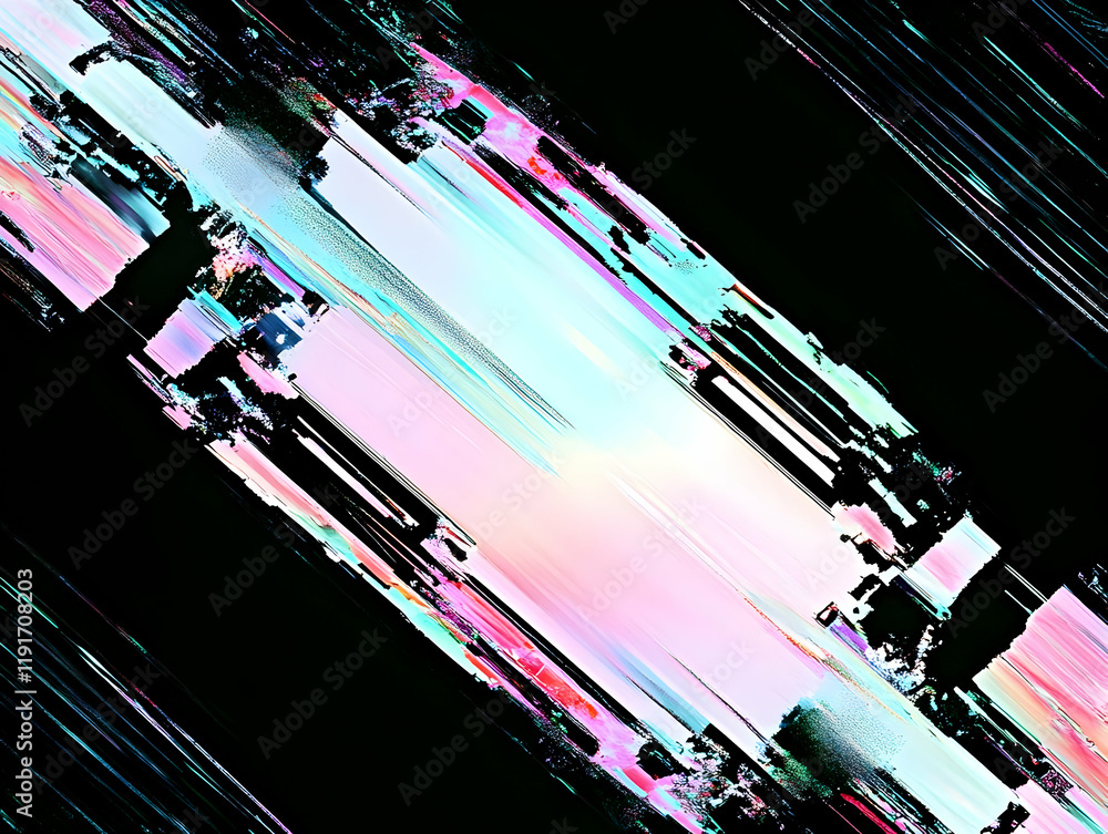 Poster abstract background with diagonal streaks of vibrant colors and digital glitch effect
