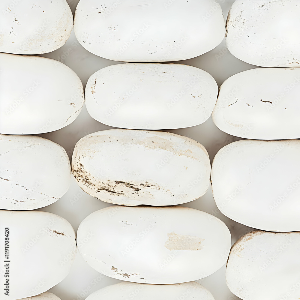 Poster close-up of weathered white ovals creates a textured pattern background design elements