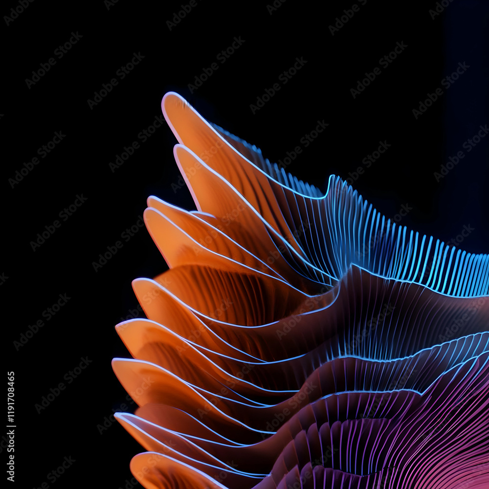 Poster abstract 3d render of flowing orange and purple layers creates a dynamic visual