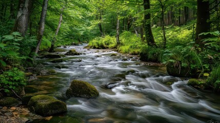 Fototapeta premium Serene River Bank. Exploring the beauty of riparian zones