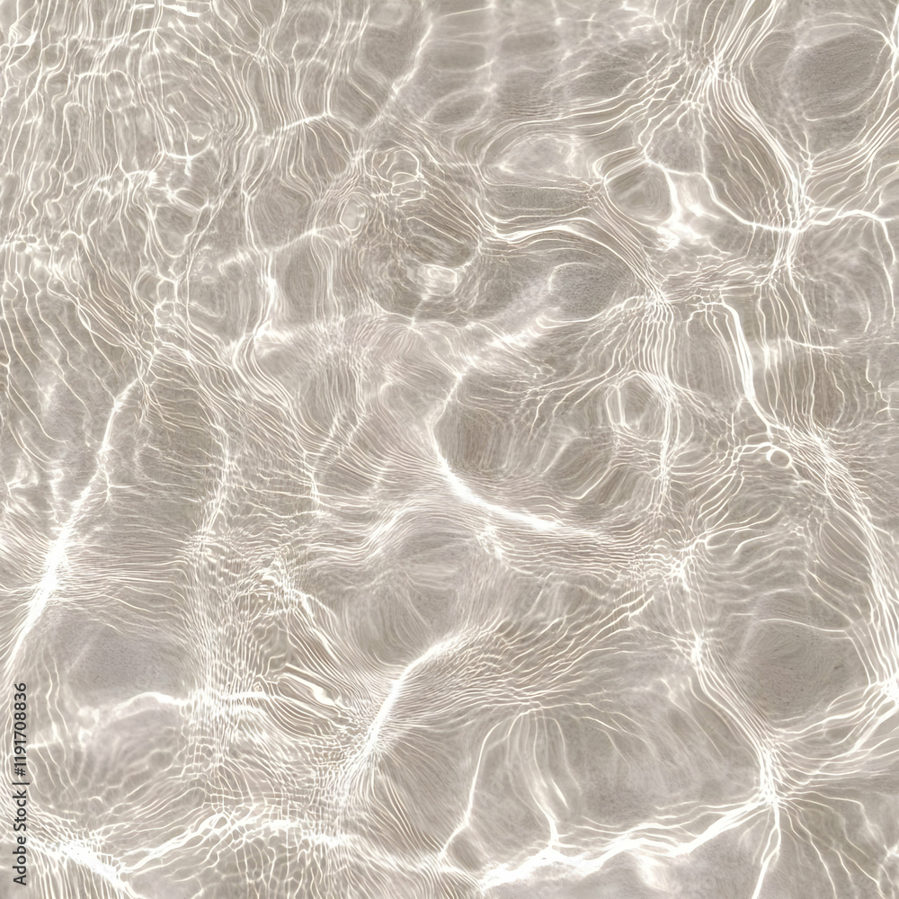 Poster sunlight creates stunning caustic patterns on a calm water surface with gentle ripples.