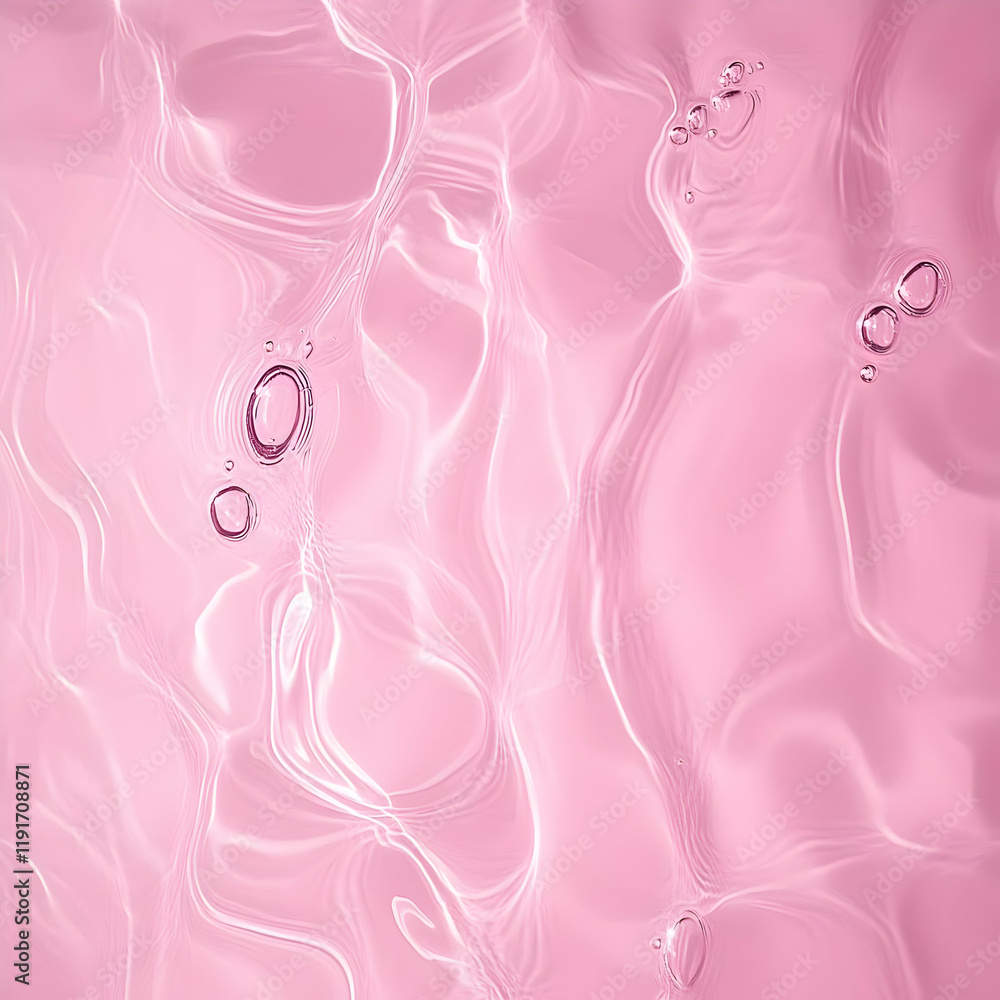 Poster pink liquid surface with bubbles creates abstract wavy pattern background gently and smoothly.