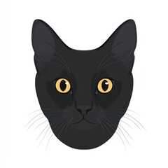 Black cat portrait, isolated on white, pet profile, feline illustration, design element