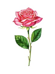 Obraz premium watercolor rose flower isolated on white background. realistic minimalist illustration,isolated,romance,gift,nature