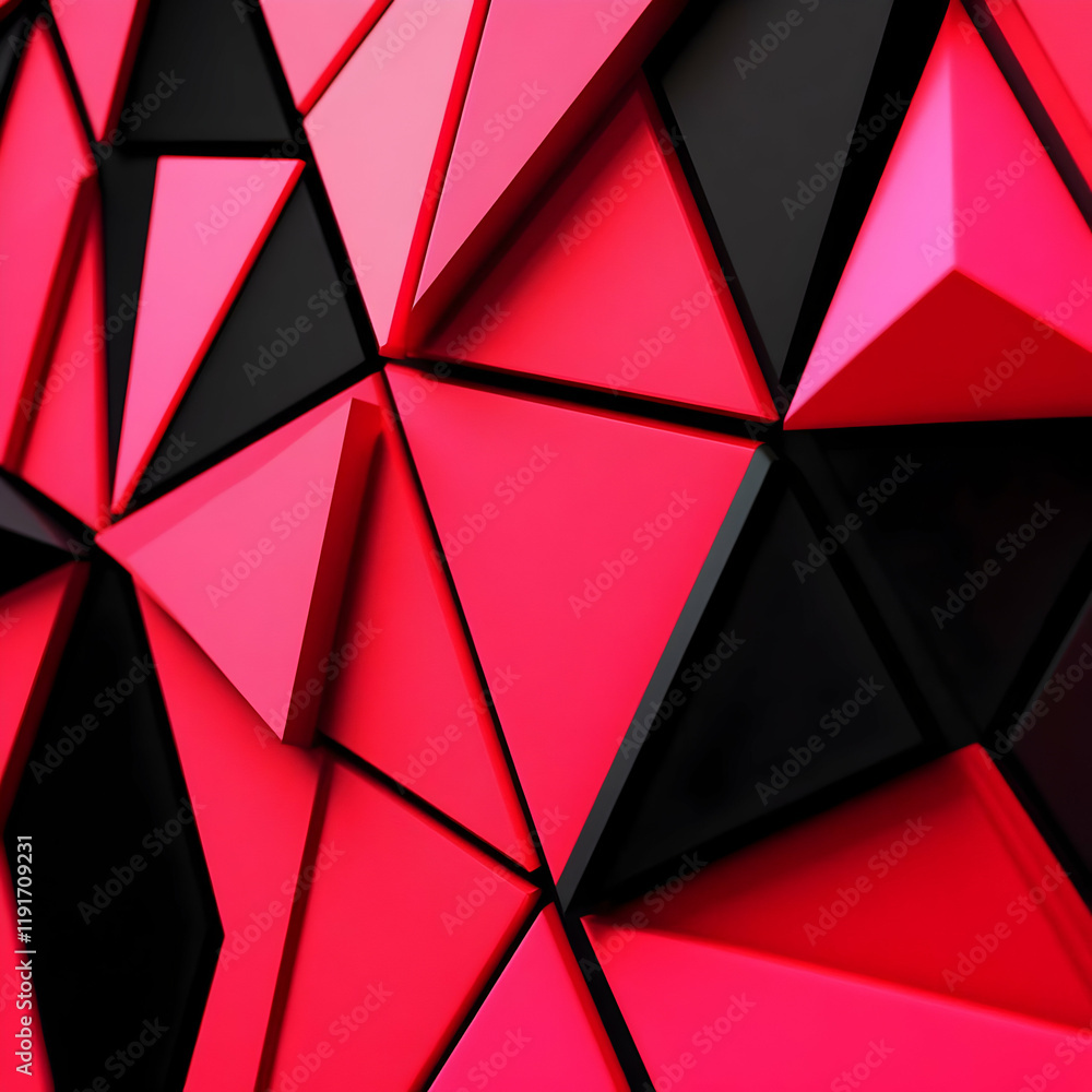 Poster 3d abstract background shows red and black triangles seamlessly intertwined