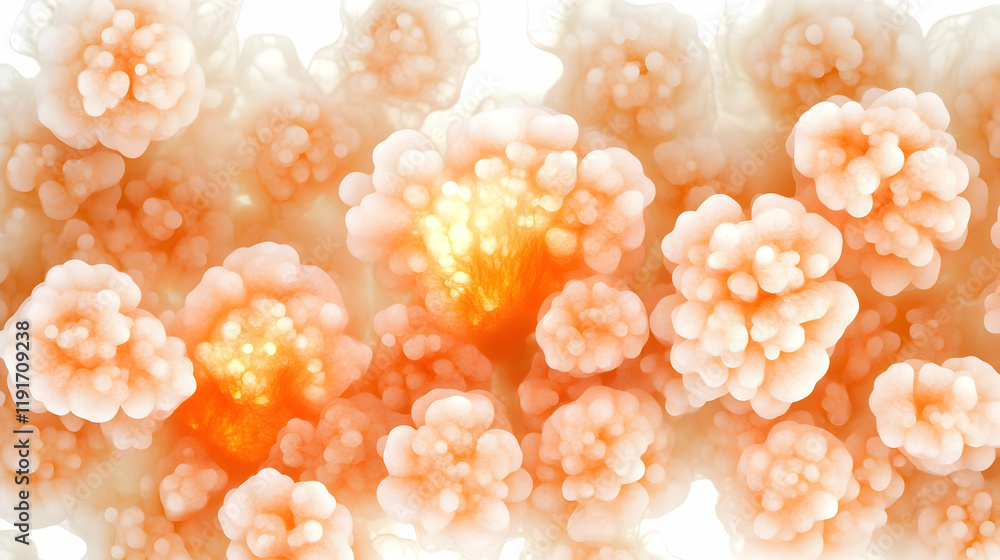 Poster abstract orange and white clusters form a textured background with soft lighting