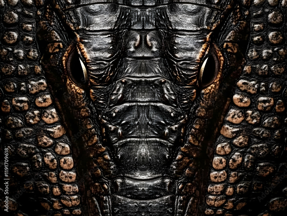 Poster abstract alligator skin texture mirrors its intricate scaly pattern with dark tones, creating a dram