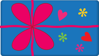 cartoon blue gift box with a pink bow