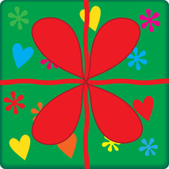 cartoon green gift box with a red bow