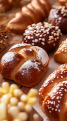 Assortment of Sweet Breads on Wooden Table Shows Variety of Baked Goods