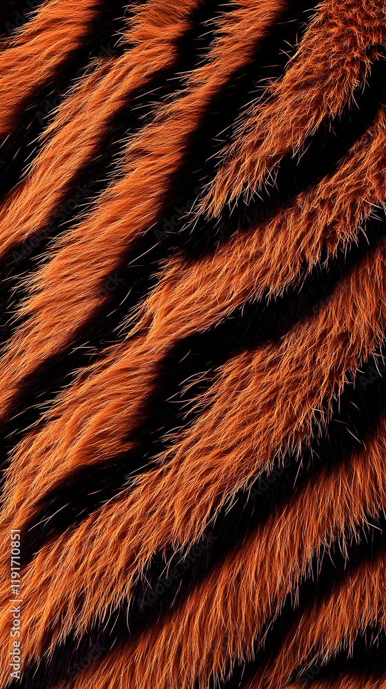 Poster close-up of orange and black fur texture shows soft, dense fibers in a diagonal pattern