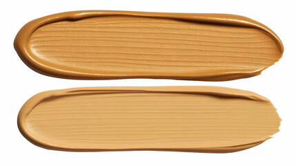 Two Smears of Liquid Foundation Create a Textured, Beige Background on a White Surface.