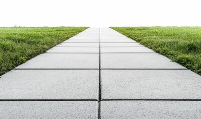 Stone path through vibrant green grass.