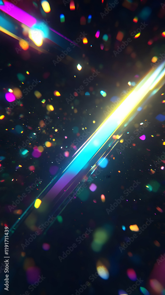Poster colorful light beams intersect with bokeh effect abstract background art