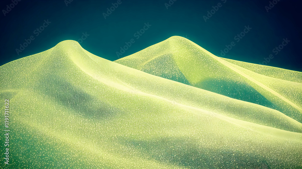 Aufkleber abstract 3d landscape forms undulating glowing green mesh waves against a dark backdrop, creating a 