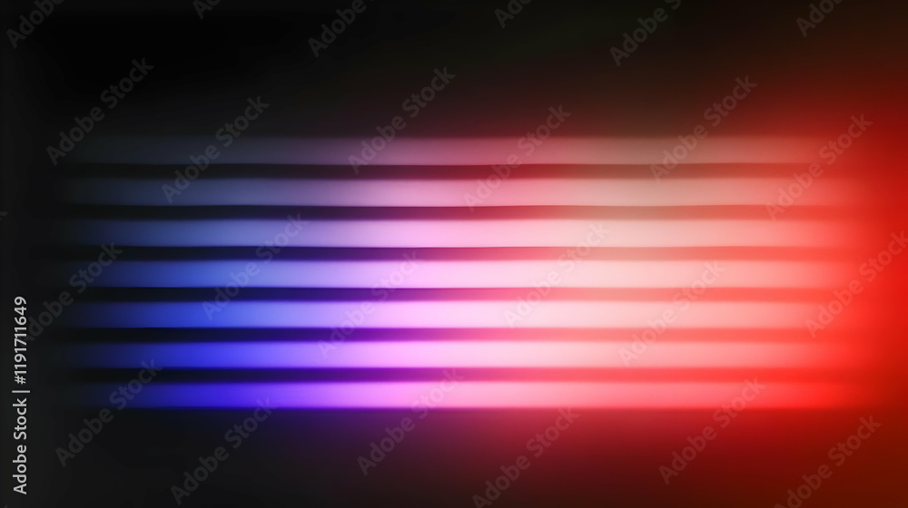 Poster blurry horizontal lines of light create a colorful abstract background with red and blue hues