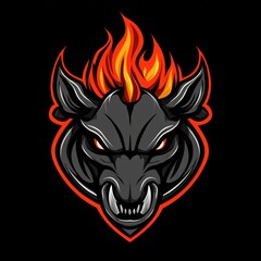 Fiery Boar Mascot Head, Gaming Logo