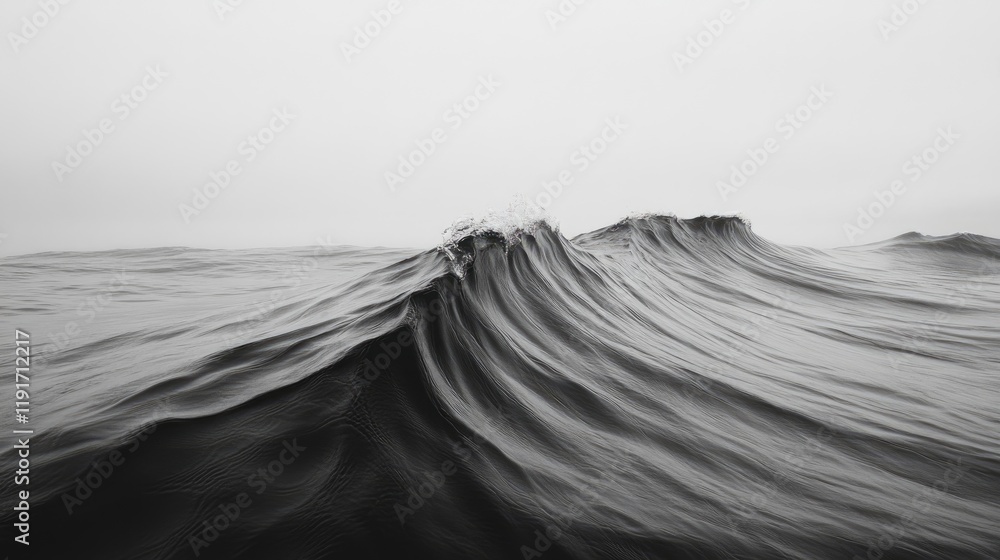 Aufkleber a minimalist view of the ocean, with soft waves against a muted horizon and little to no cloud cover