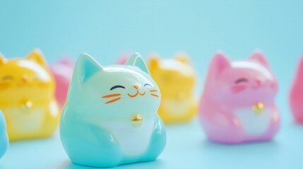Obraz premium Detailed Closeup of Colorful Maneki Neko Lucky Cat Figurines