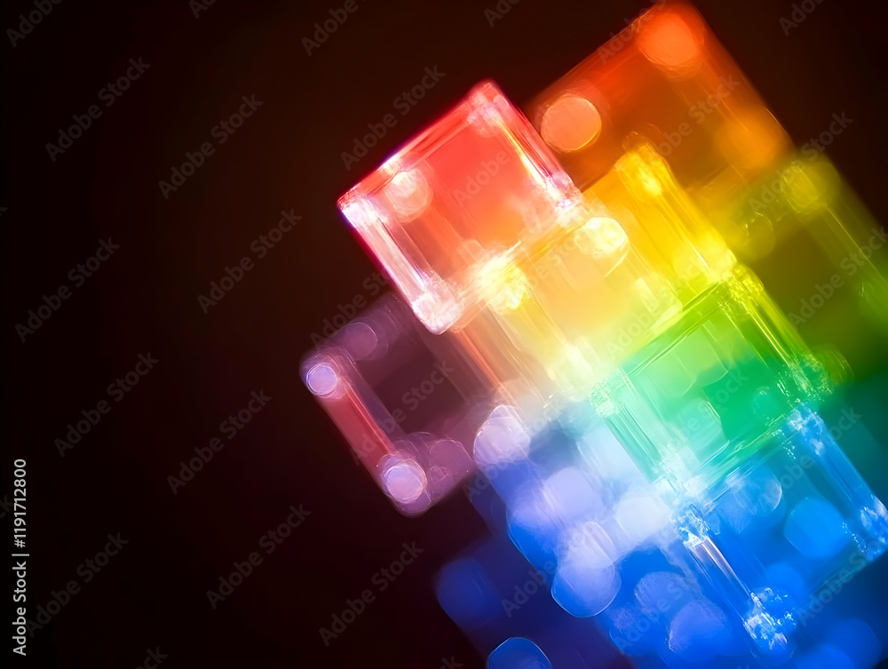 Poster abstract rainbow cubes blurred in motion on a dark background creating a colorful effect