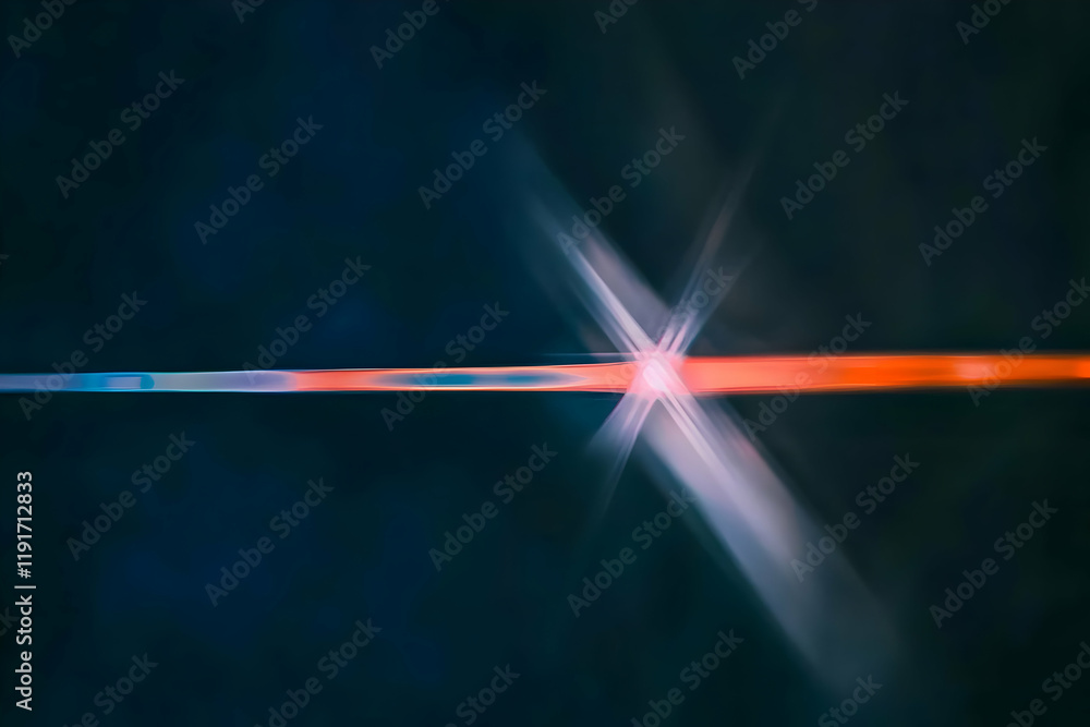 Poster abstract light streaks intersect a horizontal line in a dark background.