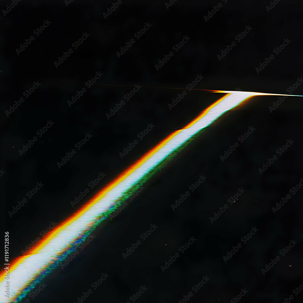 Poster abstract light streak cuts through dark background with digital glitch effect