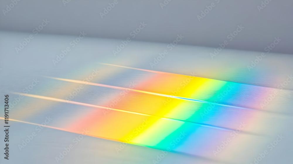 Poster rainbow light spectrum creates a vibrant abstract background on a smooth surface.