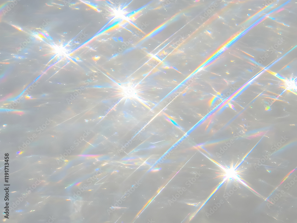 Poster iridescent cellophane reflects light, creating a vibrant and colorful abstract background with holog