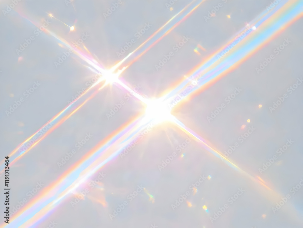 Poster abstract background with intersecting iridescent rainbow streaks and subtle light flares.