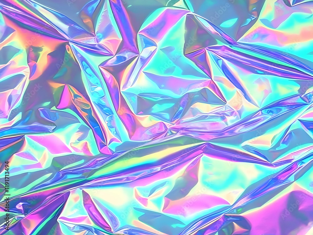 Aufkleber iridescent holographic wrinkled foil texture creates colorful abstract background design with smooth