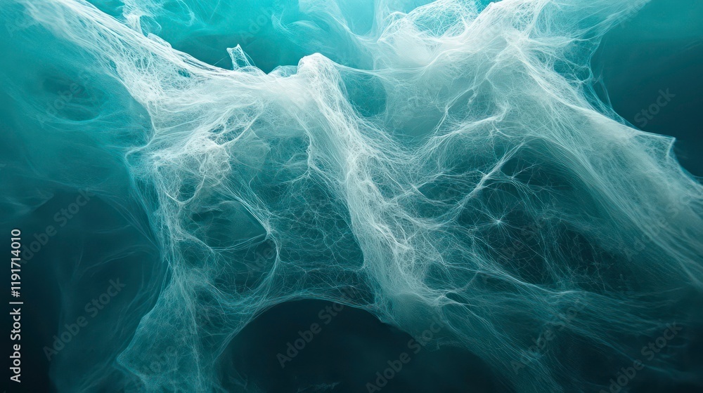 Poster Abstract teal and white web-like pattern.