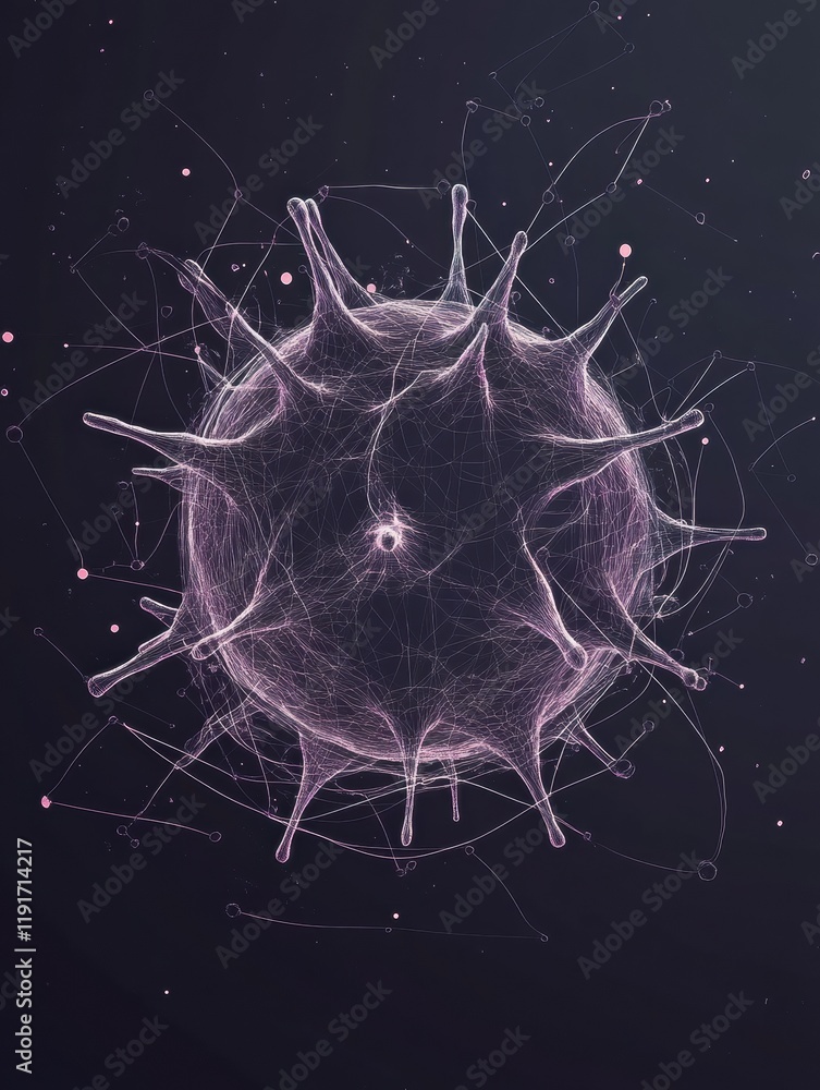 Aufkleber minimalistic graphical representation of a virus with intricate details showcasing its structure in 